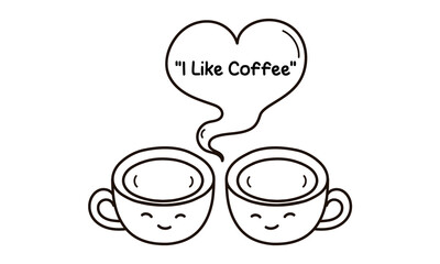 hand drawn two coffee cups with smiling faces