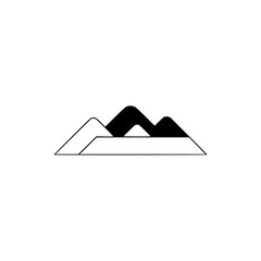 Minimalist Mountain Landscape Illustration, Black and White, Geometric Design