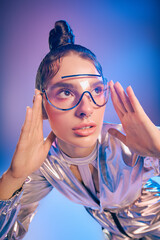 Futuristic fashion statement with holographic colors in vibrant lights of the modern world
