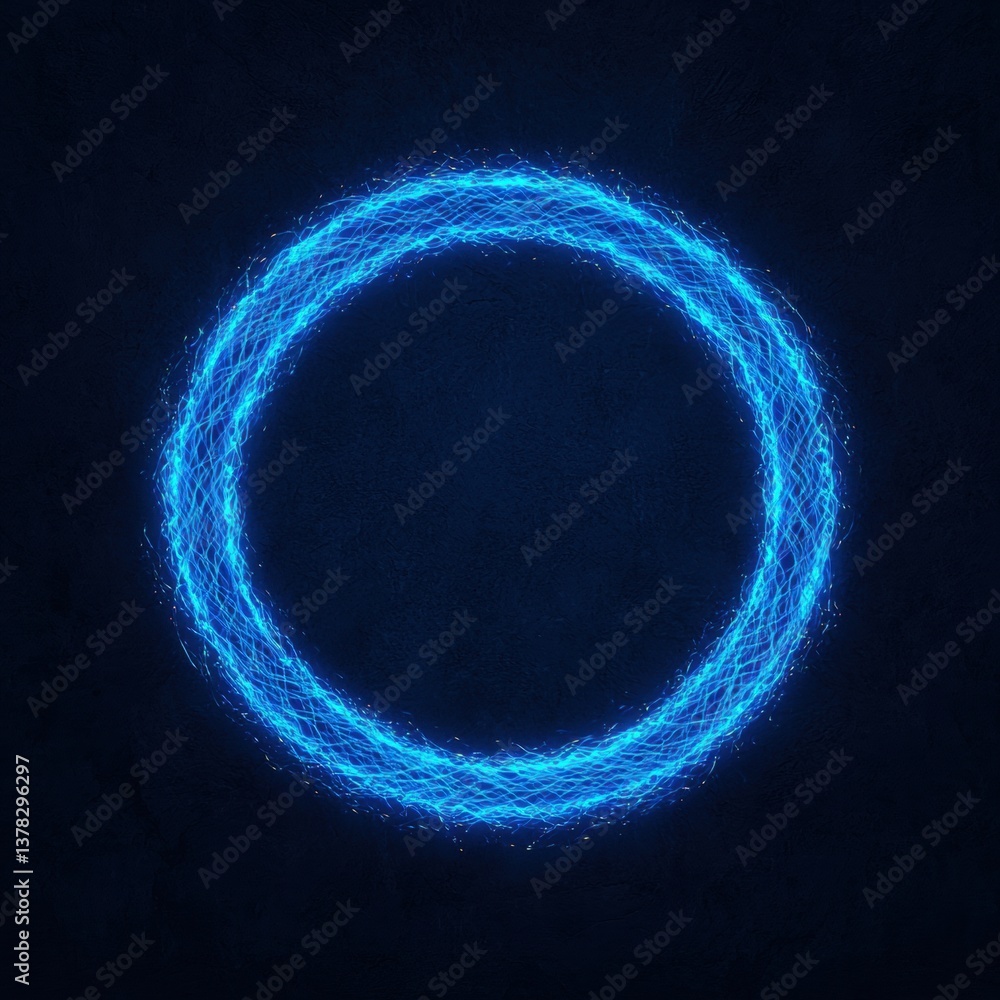 Poster a glowing blue circular pattern against a dark background, creating a mesmerizing abstract visual ef