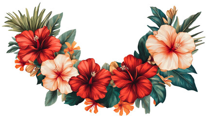 Hibiscus Flowers Arrangement, Exotic Blooms, Tropical Leaves, cut out transparent