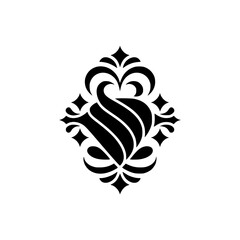 Elegant Black Floral Ornament on White Background