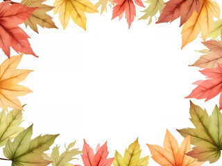 Autumn leaves frame, the magic of autumn colors, red, orange, yellow maple leaves