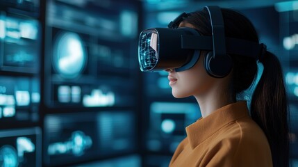 Exploring virtual reality technology futuristic setting digital experience interactive environment immersive perspective
