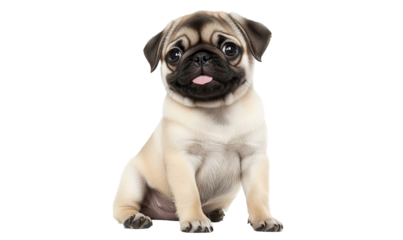 Cute happy pug puppy sitting