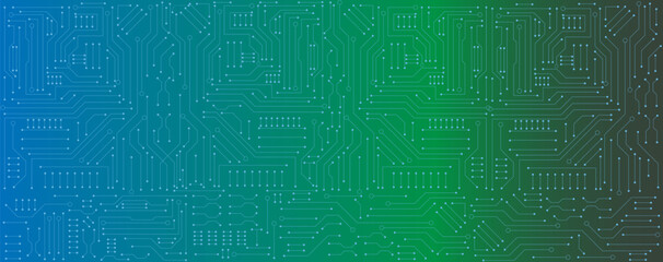 circuit board electronic or electrical line on green engineering technology concept vector panorama background
