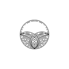 Minimalist Organic Logo: Circle, Leaf, Lines, Black & White