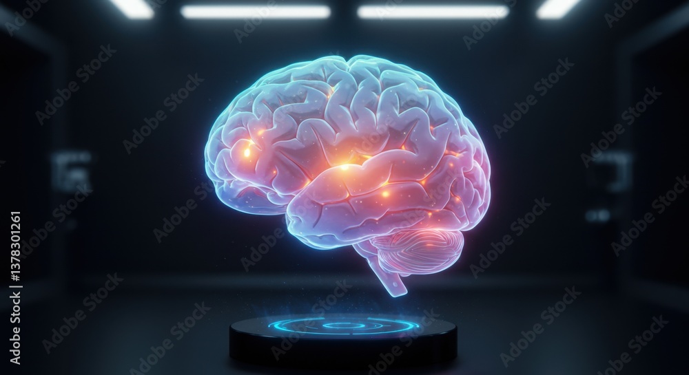Poster luminous brain hologram: a 3d visualization of human intelligence and neural networks