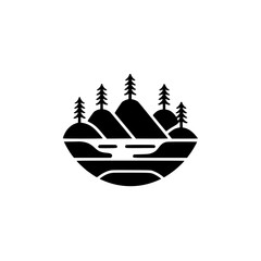 Minimalist Mountain Island with Trees - Black & White Icon