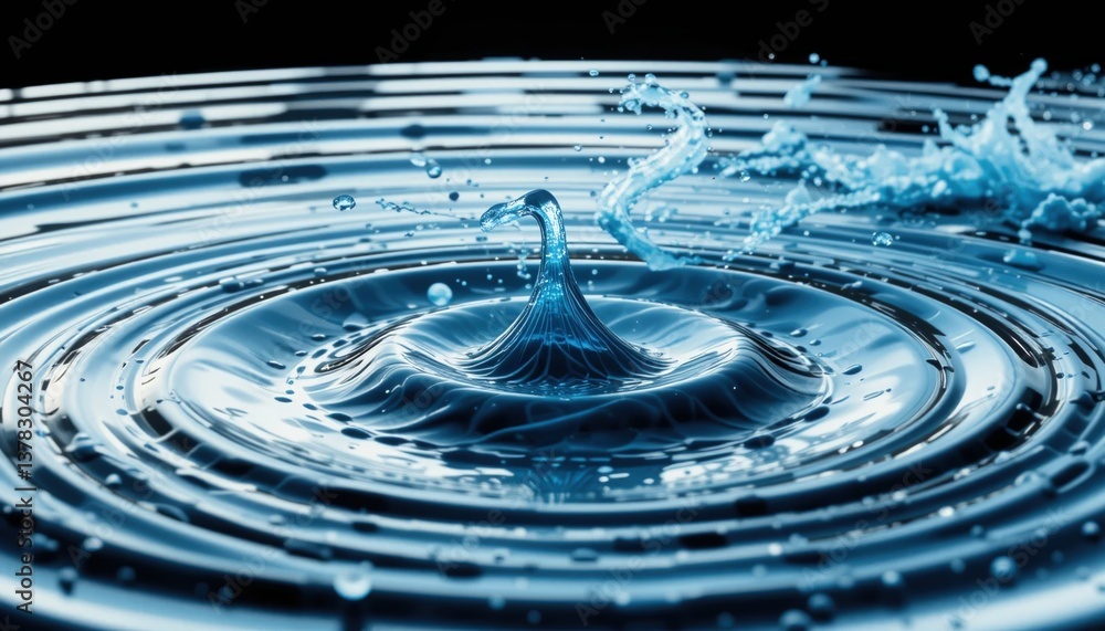 Aufkleber water droplet impact creating ripples calm environment macro photography abstract art close-up view 