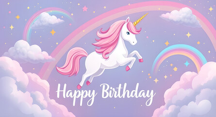 Magical Unicorn Happy Birthday Card, Rainbow Fantasy Design, Cute Animal Illustration, Children's Party Invitation, Whimsical Art, Digital Greeting, Colorful Design