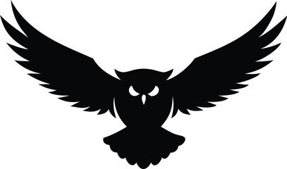 Obraz premium Black Owl Silhouette with Open Wings on a Transparent Background Flying Bird