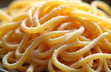 Close-up raw homemade ramen noodles. Fresh pasta, uncooked ingredient. Asian cuisine, japanese food. Wheat flour pasta, meal preparation. Restaurant menu, healthy eating. Food texture, macro,