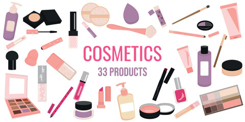 Cosmetics. Set of 33 products for face and body care