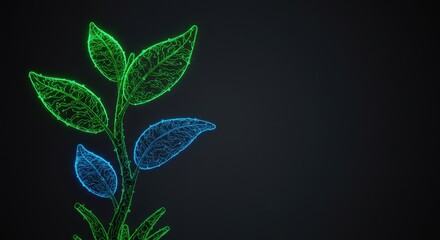Glowing Neon Plant Abstract Art: Growth, Nature, and Technology Synergy