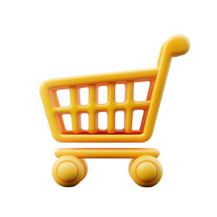 3D Render of a Yellow Shopping Cart Icon Online E commerce Symbol