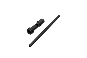 A compact black tool for adjusting choke tubes in smoothbore firearms, showcasing a cylindrical form and crossbar handle, positioned on a plain white surface.