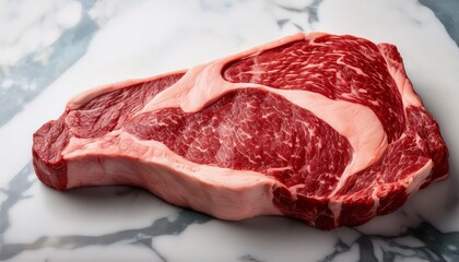 Fototapeta premium fresh raw ribeye steak on marble countertop for culinary use