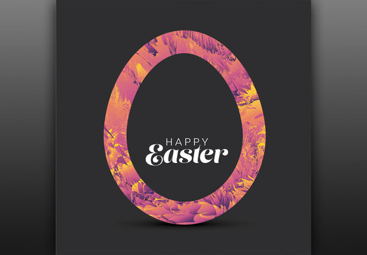 Happy Easter dark card template with fresh purple yellow Decorative Egg Design