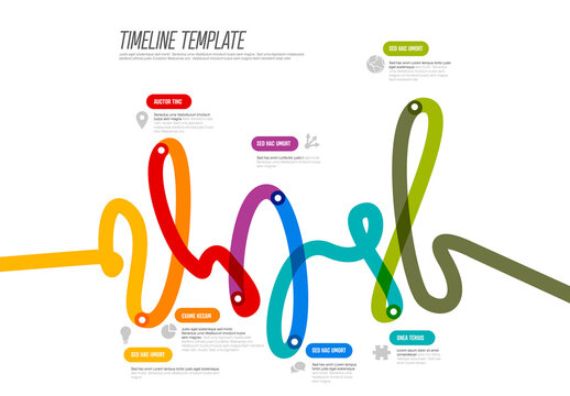 Colorful Infographic Timeline Template with Key Points on thick colorful time line