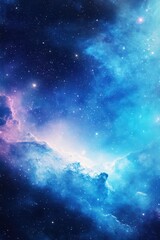 Fototapeta premium Cosmic Tapestry: A breathtaking celestial panorama unfolds, with vibrant nebulae and shimmering stars set against a backdrop of deep blues and purples.