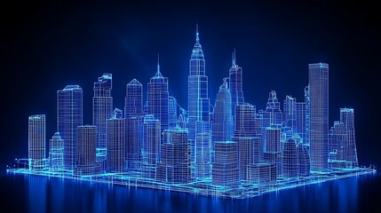 Obraz premium Digital cityscape, glowing wireframe