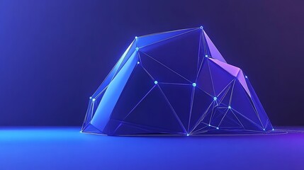 An abstract geometric figure rendered in vibrant blue and purple colors