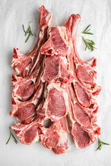 raw rack of lamb on a light background
