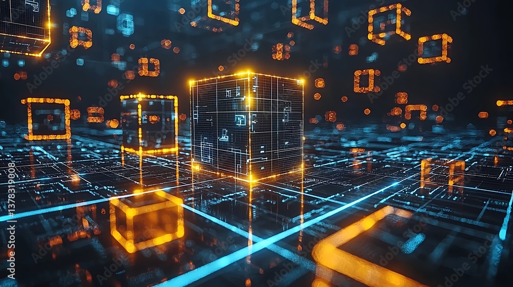Poster digital network cubes abstract futuristic technology background