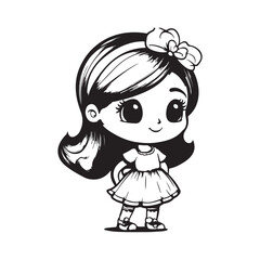  Adorable Line Art of a Girl with Buns Hairstyle, Perfect for Children's Illustrations