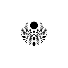Minimalist Floral Emblem, Black and White Vector Design