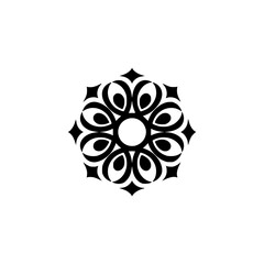 Geometric Black Floral Mandala on White Background