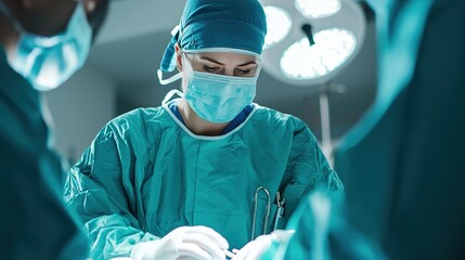 Precision surgical procedure surgeons in action during hospital operation - clinical photography close-up