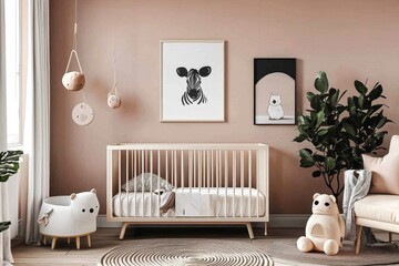 Creative depiction of a baby room emphasizing whimsical animal decor.