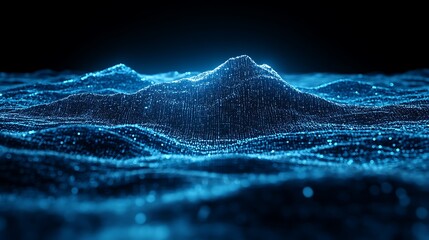 A glowing blue landscape of particle hills over a black background