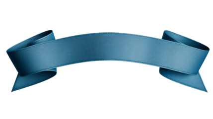 Blue ribbon banner with textured fabric surface, cut out transparent