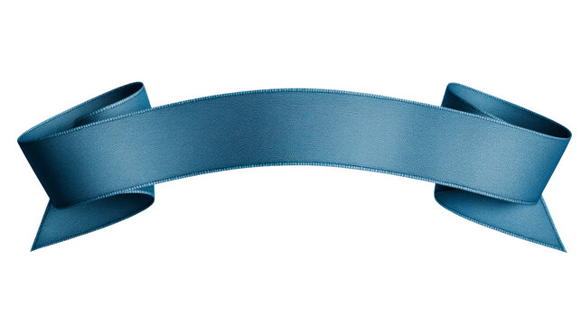 Blue ribbon banner with textured fabric surface, cut out transparent