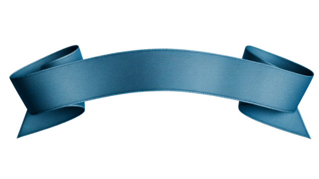 Blue ribbon banner with textured fabric surface, cut out transparent
