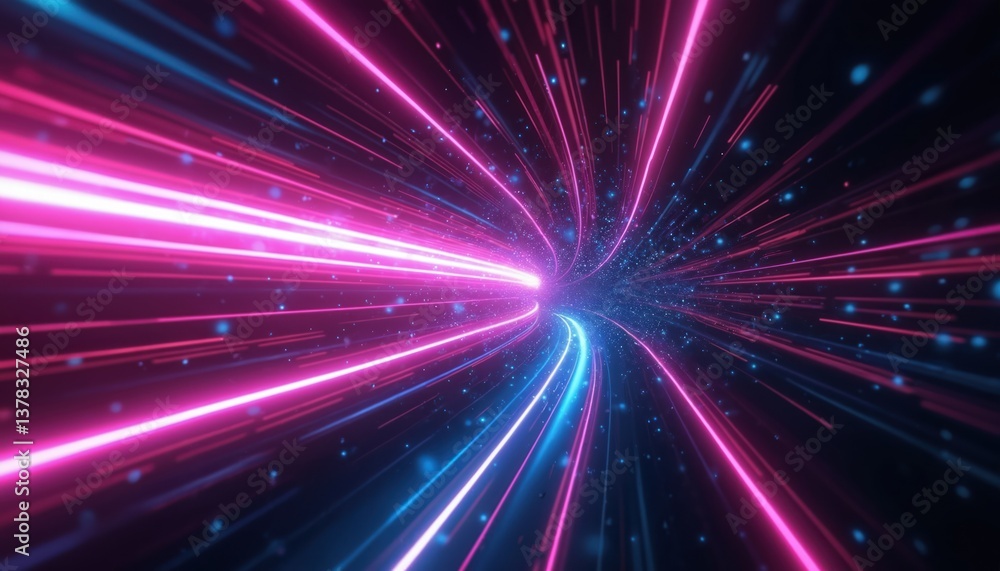 Poster abstract futuristic design for advertising or business presentation. dynamic neon tunnel with glowin