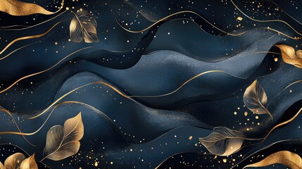 Luxurious minimalist wallpaper with golden line flowers