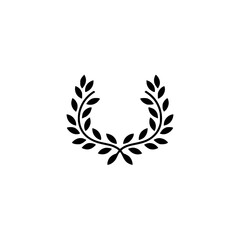 Black Laurel Wreath Icon on White: Minimalist Emblem Design
