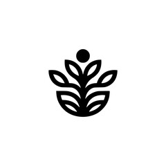 Minimalist Plant Logo: Organic Leaf Design, Black & White, Modern Symbol