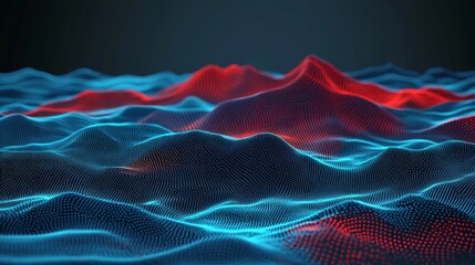 In a futuristic aerial scan, the Grand Canyon is visualized with holographic overlays that reveal geological layers, and the Colorado River is depicted in glowing digital lines, characteristic of a