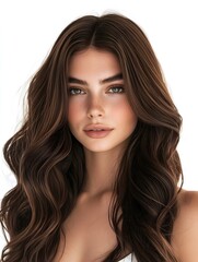 Naklejka premium Portrait of a woman with long brown wavy hair