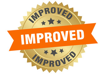 improved. improved round orange and gold label isolated on transparent background