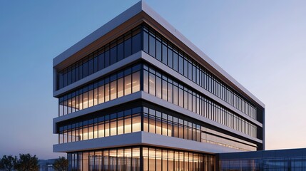 Fototapeta premium Modern architectural office building at sunset urban environment high-resolution image for design inspiration