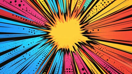 Vibrant Comic Book Explosion Background Dynamic Radial Burst of Color