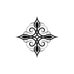 Ornamental Black Floral Cross on White, Decorative Vector Design