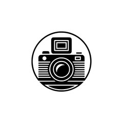 Minimalist Camera Icon in Circle, Black and White, Graphic Design
