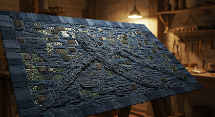 Using secondary resources to create new things. A carpet of old jeans. The concept of environmental cleanliness.